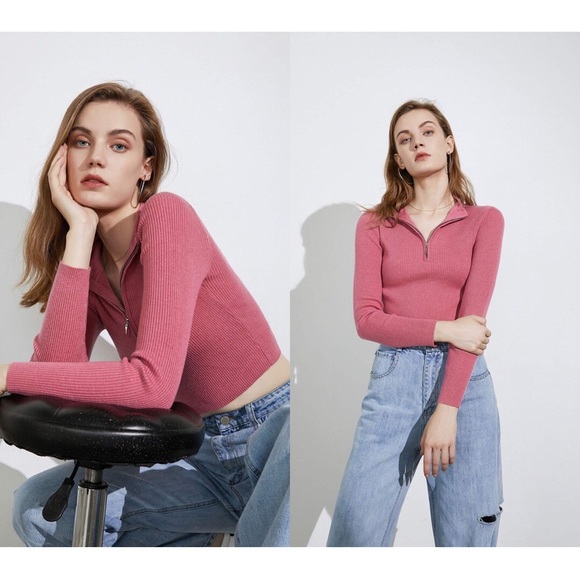 NWT J.ING Pink Basic Zip Up Sweater - Flamingo - Picture 13 of 15